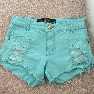 Hollister Women's Teal Distressed Jean Shorts
